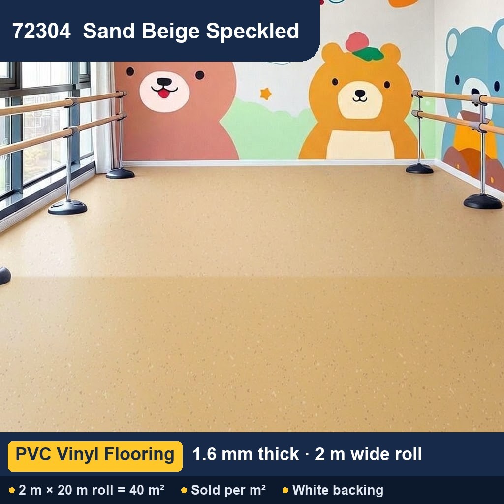 Közületi tömör hátoldalú PVC padló – 72304 homokbézs pöttyös – 1,6 mm – 2 m széles