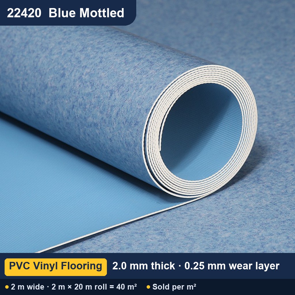 Közületi tömör hátoldalú PVC padló – 22420 kék melírozott – 2,0 mm – 0,25 mm kopóréteg – 2 m széles