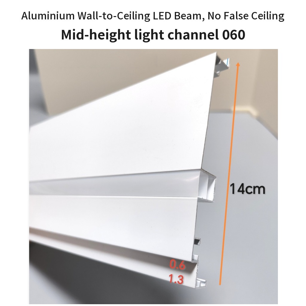 Alumínium LED-es fal-mennyezeti gerenda, álmennyezet nélkül – középső fénycsatorna 060