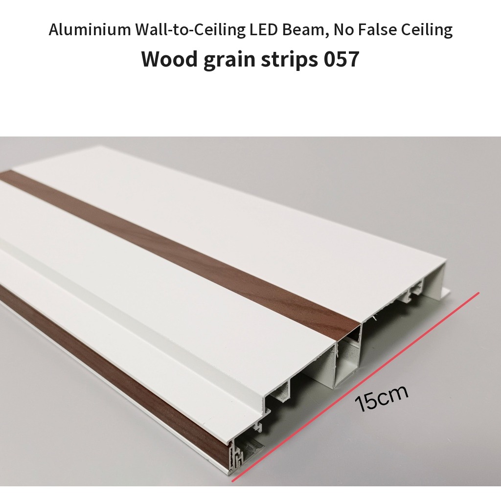 Alumínium LED-es fal-mennyezeti gerenda, álmennyezet nélkül – fautánzatú csíkokkal 057