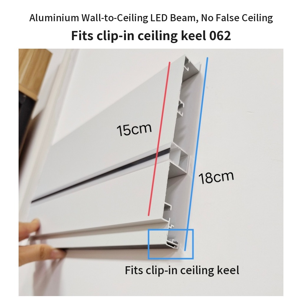 Alumínium LED-es fal-mennyezeti gerenda, álmennyezet nélkül – álmennyezeti tartóprofilhoz is 062
