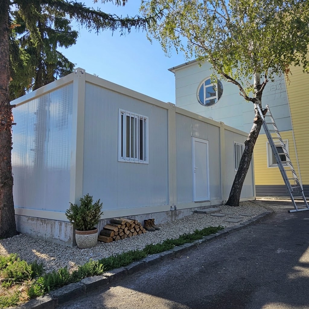 3 Modulból Összeépített 6x9 m Moduláris Lapraszerelt Konténerház (Minden Tartozékkal)