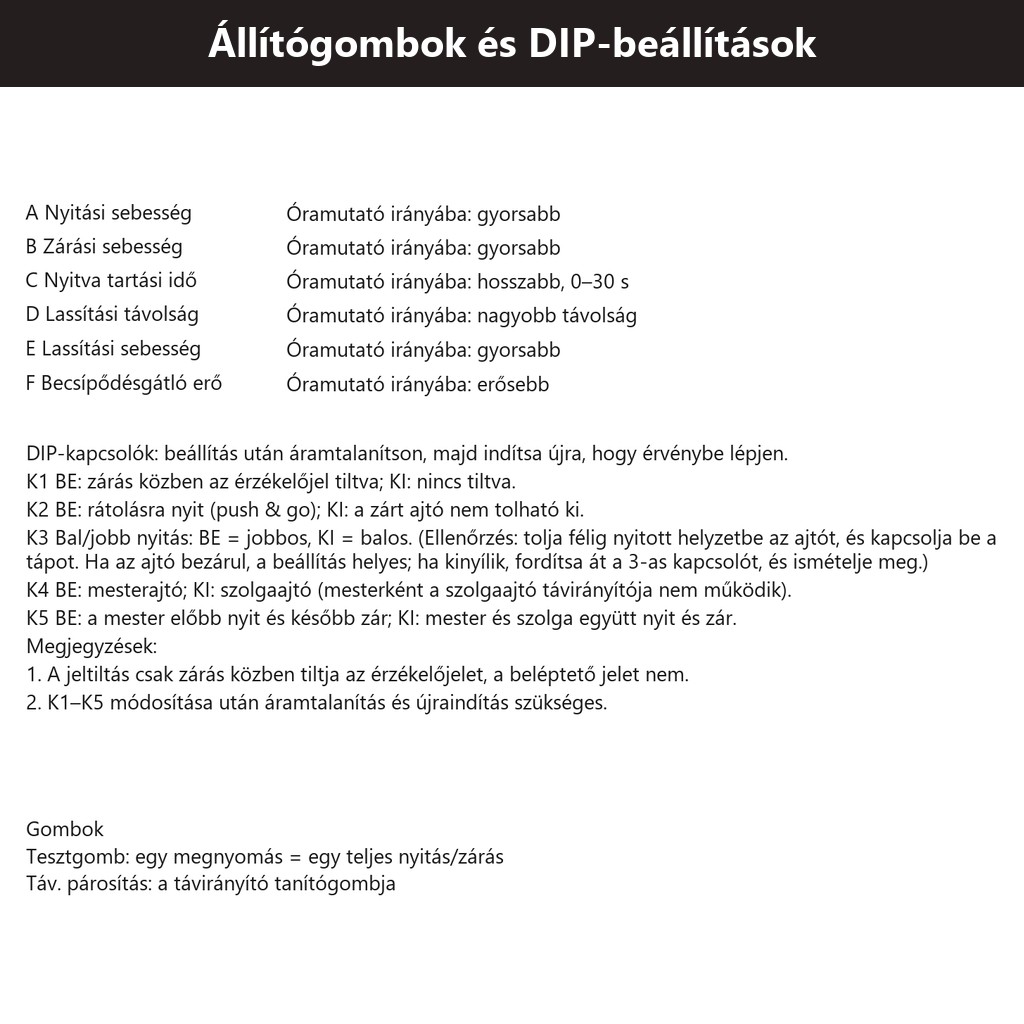 Állítógombok és DIP-beállítások