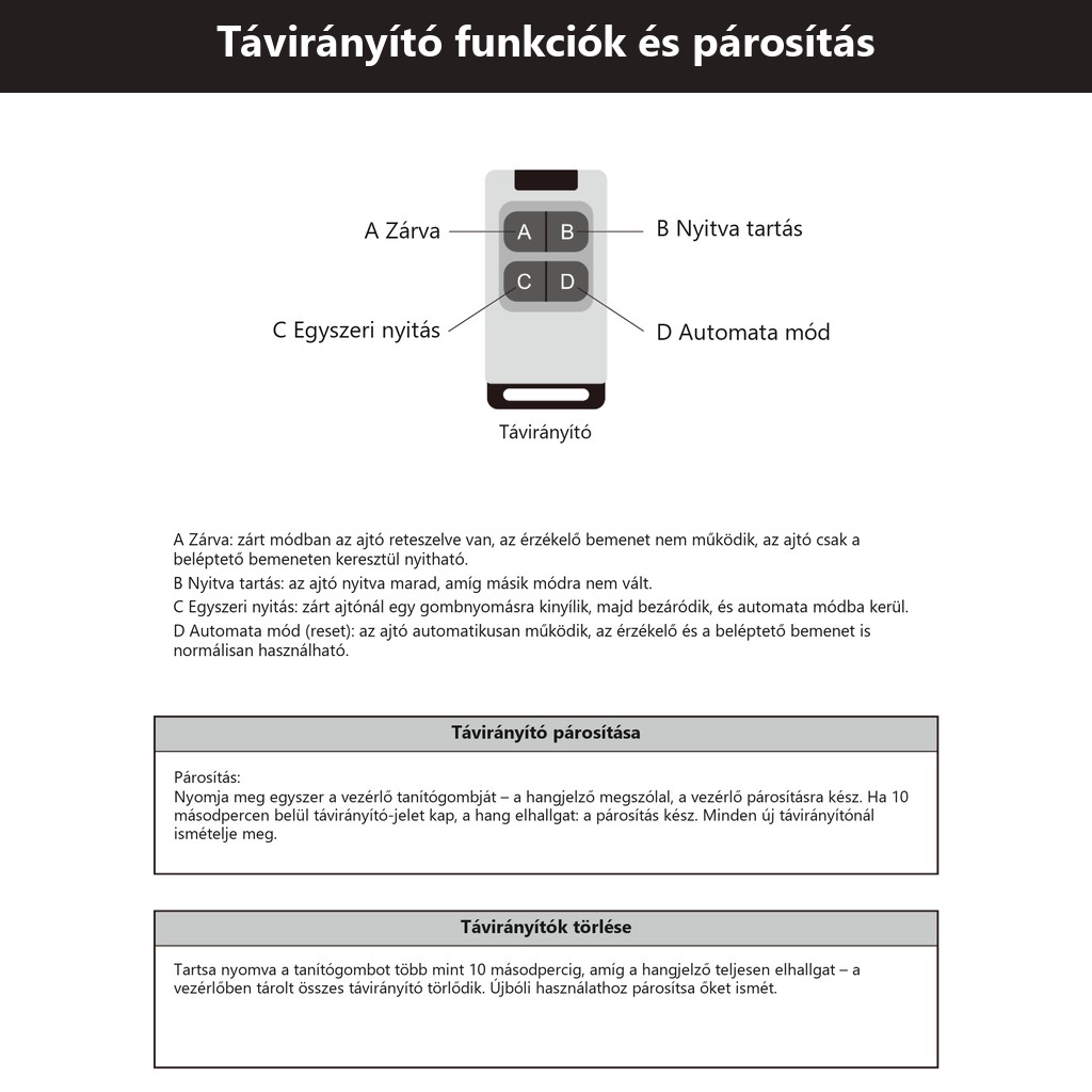 Távirányító funkciók és párosítás