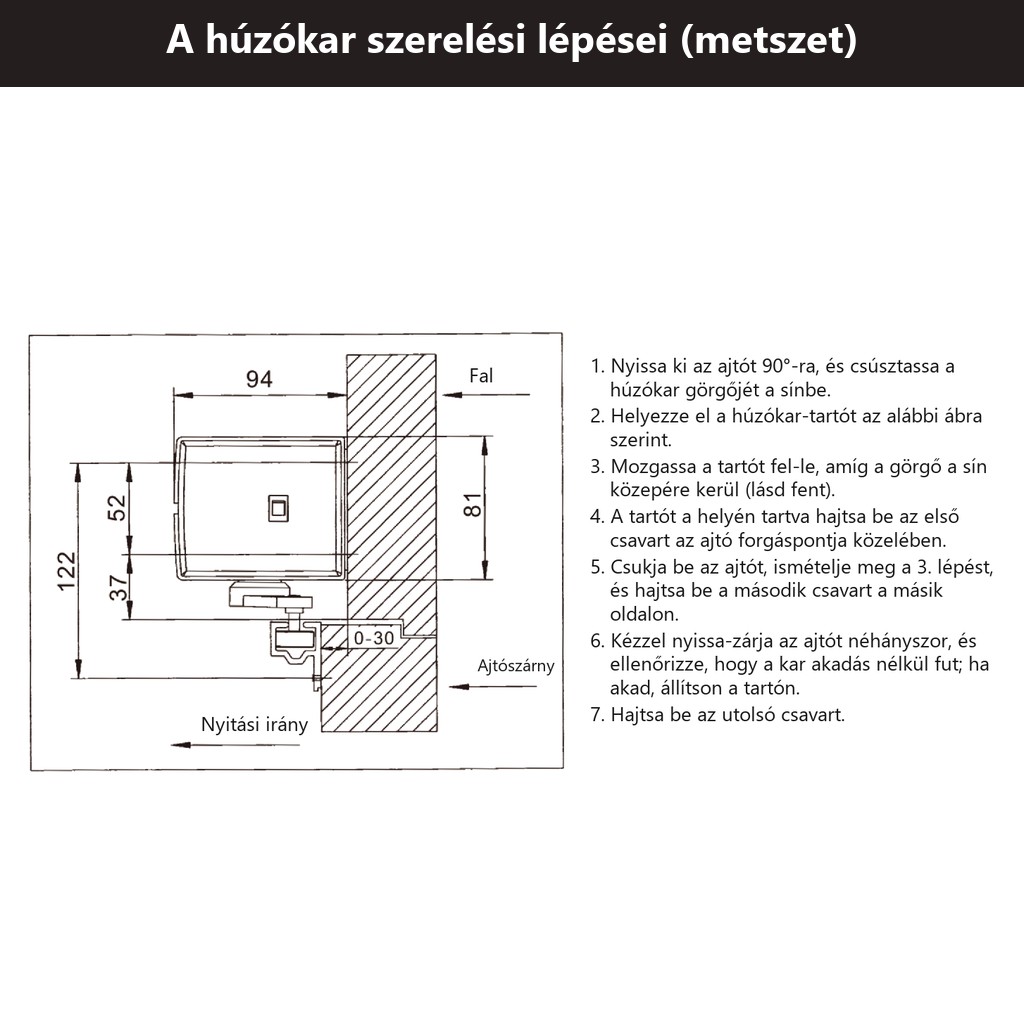 A húzókar szerelési lépései (metszet)